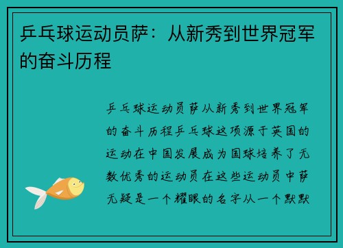 乒乓球运动员萨：从新秀到世界冠军的奋斗历程